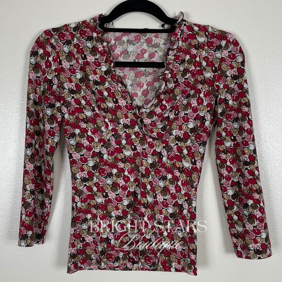 Rare Vintage Pink Print Top ASO Phoebe Buffay Friends V-Neck Faux Wrap Y2K XS - Picture 3 of 6